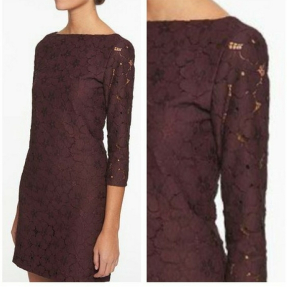 DVF Sarita flower lace dress maroon burgundy - Picture 6 of 12